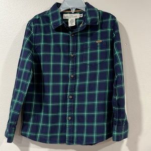 H&M Boys Green/Navy Plaid Button Down Long Sleeve Shirt. Size 6-7.